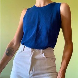 August Silk Cobalt royal blue silk knit crop sweater tank S